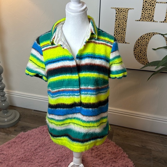 J Crew Mohair Neon Stripe Polo - Picture 1 of 4